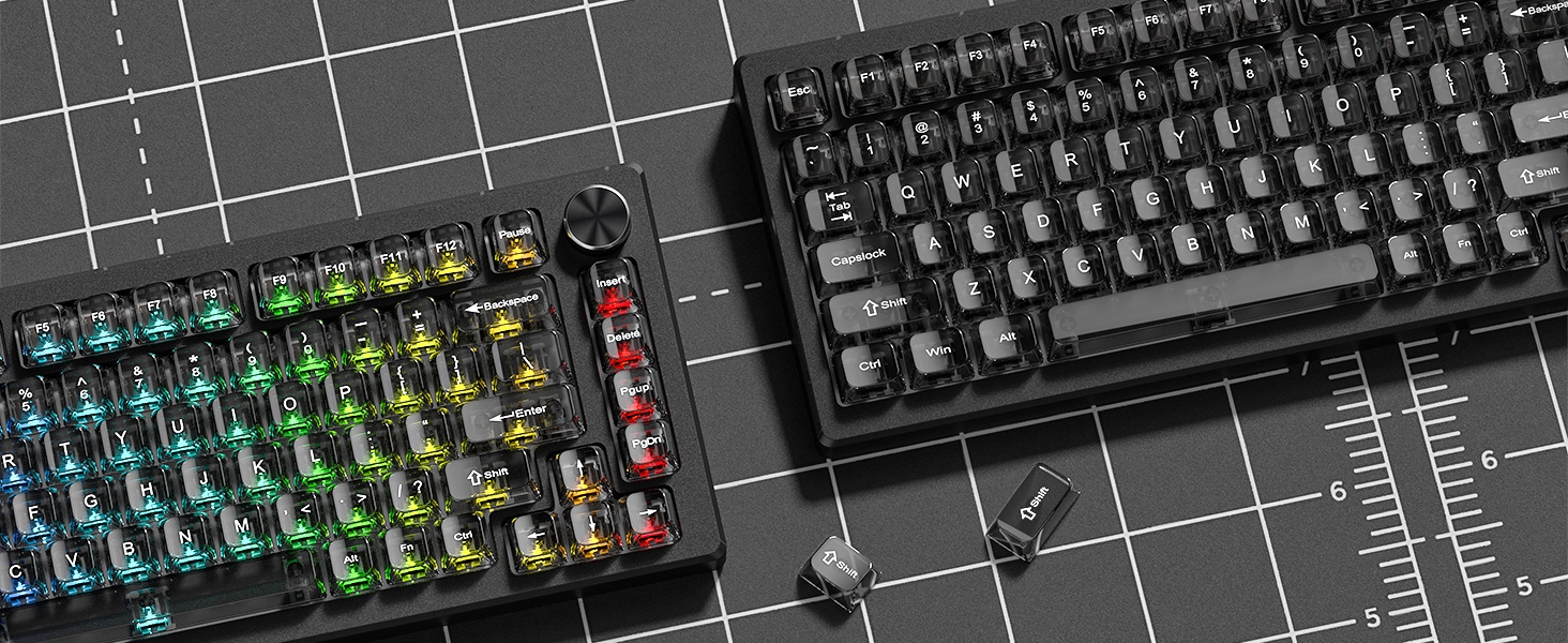 womier Grey Clear keycaps,Transparent keycaps,Ceramic Jelly Key caps Set,Shine Through