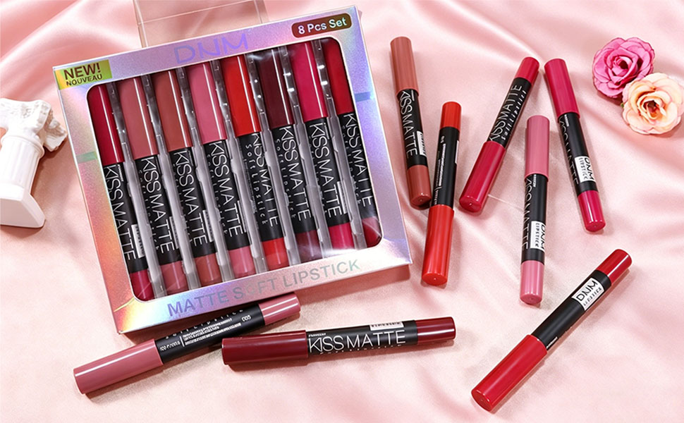 evpct 8Pcs Matte Lipstick and Lip Crayon Lip Liner Pencil Pen Set