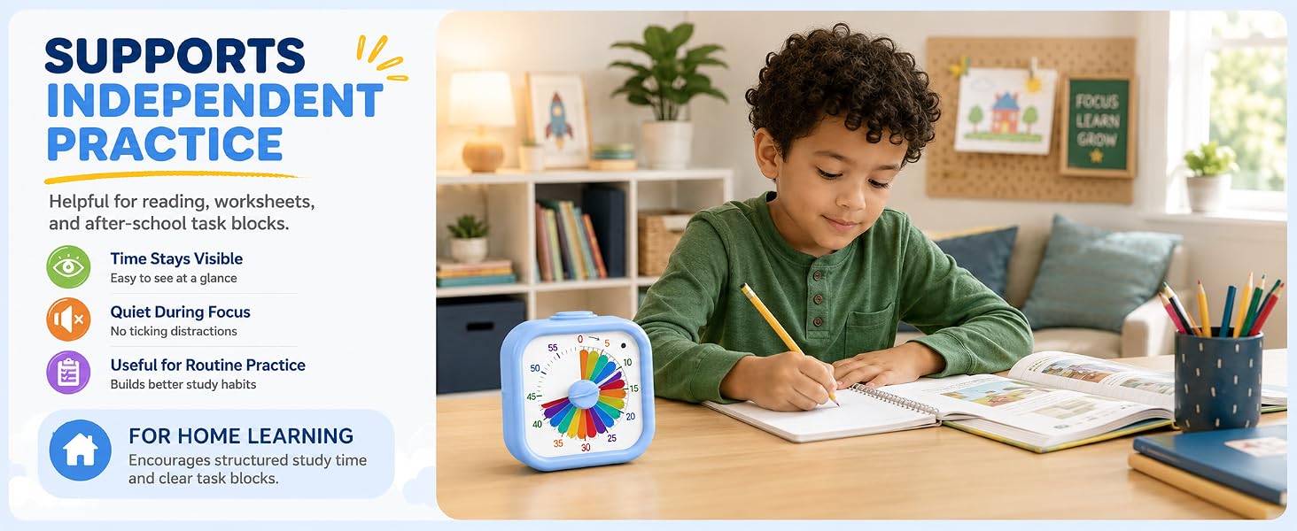 Visual Timer for Kids, 60-Minute Rainbow Countdown Clock, Silent Non-Ticking Desk Timer for Homework