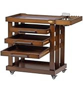 MEEDEN Art Supplies Storage Cart: 5-Tier Solid Beech Wood Utility Rolling Cart with 3 Drawers - C...