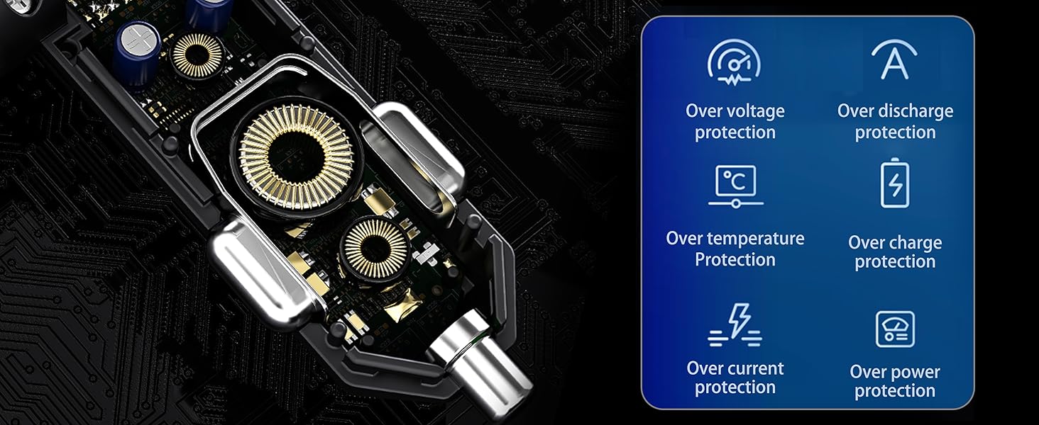 overcharge, overcurrent, over-voltage, temperature control and short-circuit protection