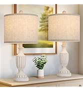 TOBUSA 22“ Farmhouse Table Lamps Set of 2, White Rustic Vintage Table Lamps for Living Room Bedro...