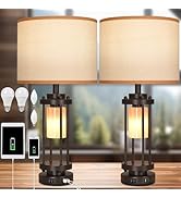 Table Lamps for Living Room, 27'' Tall Lamps Set of 2 with USB C+A Charge Ports, Retro Farmhouse ...