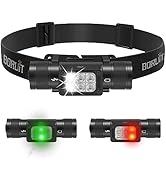 BORUIT HP360 LED Rechargeable Headlamp with White Green Red Light,Super Bright 2000 Lumen Head La...