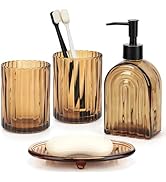 4Pcs Glass Bathroom Accessories Set,Amber Bathroom Accessory Set,Bathroom Counter Sink Toothbrush...