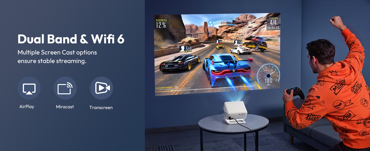 XGODY Gimbal A1 6D Auto Correction Keystone Movie Projector with Apps Projector Android 14 Projector