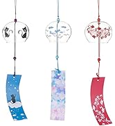 BENECREAT 3PCS Japanese Wind Chimes Red/Blue/Black Glass Wind Bells Handmade Pendants for Birthda...