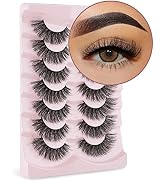Fake Eyelashes Natural Wispy Lashes 3D Volume Faux Mink Lashes Fluffy Long False Lashes 18MM Cat ...