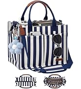 FIORETTO Womens Canvas Tote Bag Purse with Individual Compartment, Zipper Top, Reinforced Bottom ...