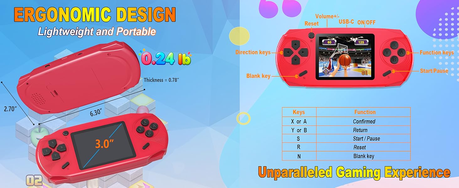 Portable handheld game console for kids