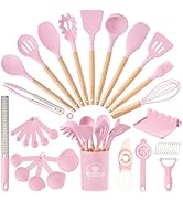 Astercook Kitchen Utensils set, 39 PCS Silicone Cooking Utensils Set with Wooden Handle, 446°F He...