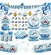 Shark Birthday Party Decorations, 213Pcs Shark Birthday Supplies Tableware Set with Plates,Napkin...