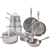 T-fal Pro Tri-Ply Stainless Steel Cookware Set 13 Piece, Induction Compatible Oven Safe 500F, Lid...