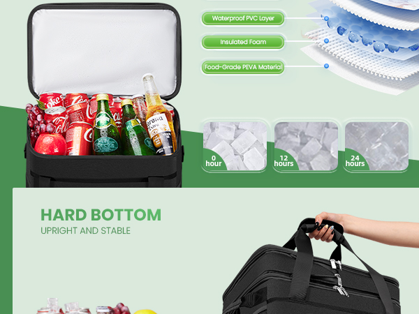 Premium insulation in the wheeled MIYCOO camping ice bag keeps drinks cold for 24 hours.