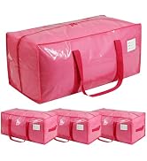 VTSVTS 4 Pack Jelly Pink Large Moving Bags, Heavy Duty Storage Bags with Side Handle &amp; Tag Pocket...