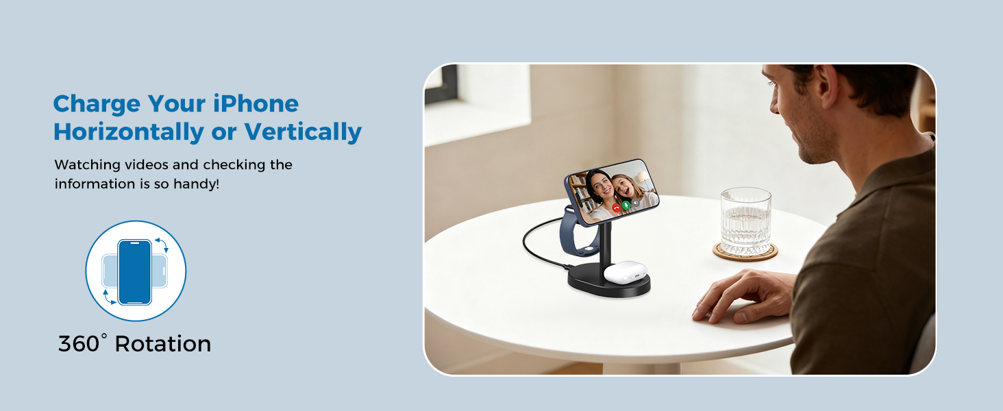 magsafe charger stand 3 in 1 magnetic wireless charging station apple watch iphone 17 16 15 airpods