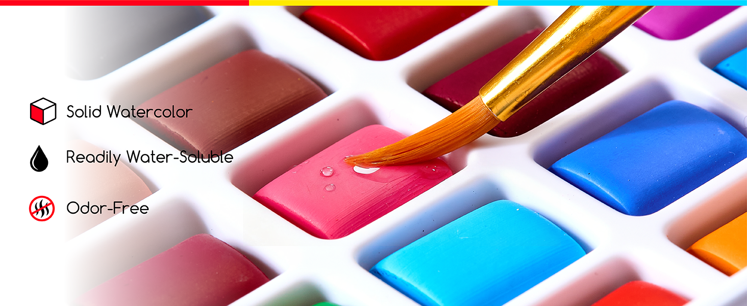 Solid watercolor paint cubes, readily water-soluble and order free, non toxic rich pigment
