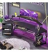 SEDETA 79" Gaming Desk, Computer Desk with 2 Fabric Drawers &amp; LED Light, L Shaped Gaming Desk wit...