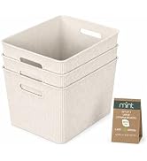 American Dream Wheat Straw Ribbed Storage Baskets (Set of 3 Large), Eco-Friendly Stackable Organi...