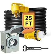 WYM world 50 Amp Generator Cord 25FT and Power Inlet Box, NEMA 14-50P Male to SS2-50R 125/250V Tw...