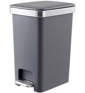Small Bathroom Trash Can with Lid Soft Close, 10 Liter/2.6 Gallon Slim Garbage Can-Metal Step and...