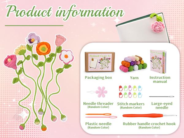 Crochet Kit for Beginners, 10 Flower Bookmarks Beginner Crochet Kit for Adults