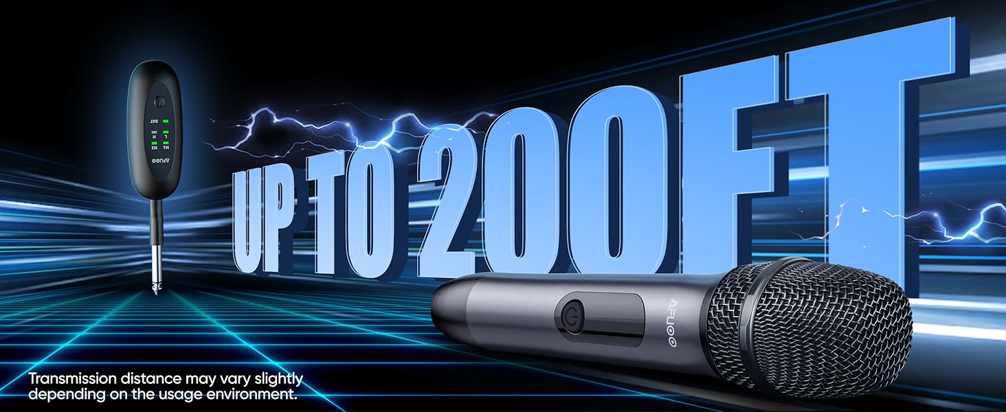 Handheld Metal Cordless Microphones 2 Pack for Karaoke Machine, PartyBox, Home Party, Singing, 200Ft