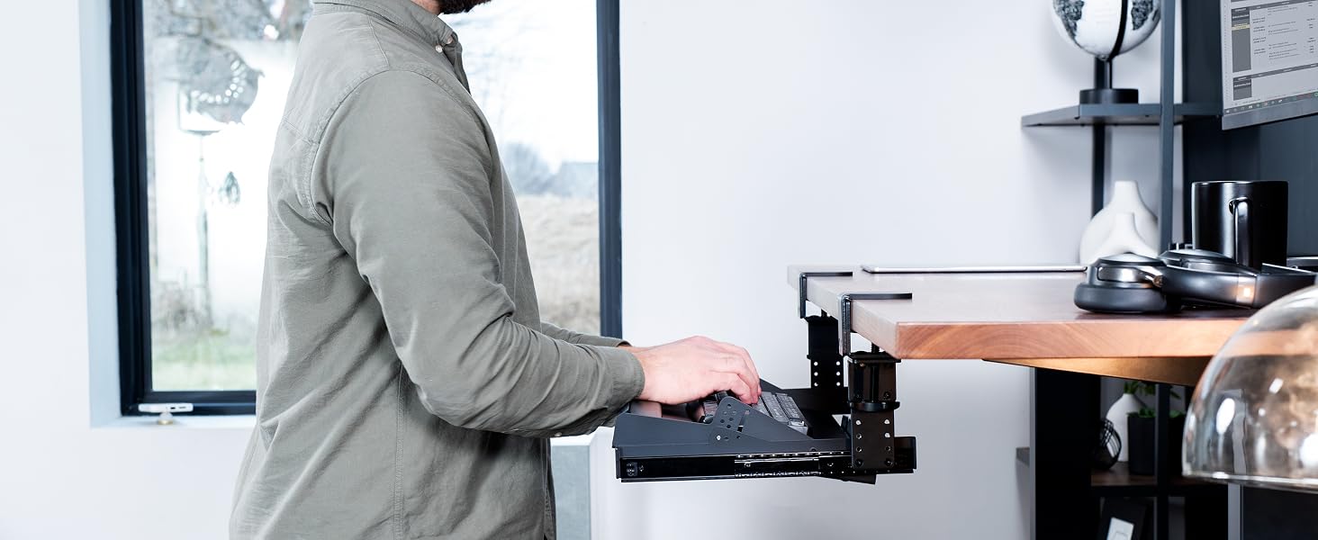 Clamp-on Height Adjustable Tilting Keyboard Tray