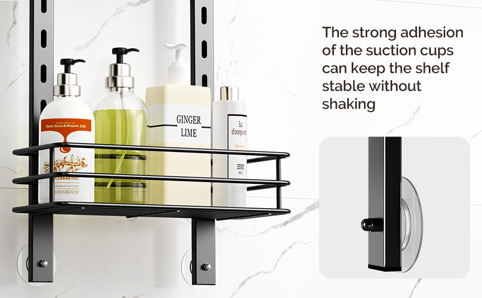 Hanging Shower Organizer with 4 Hooks for Razor No Drilling Shower Shelves Storage Rack Black