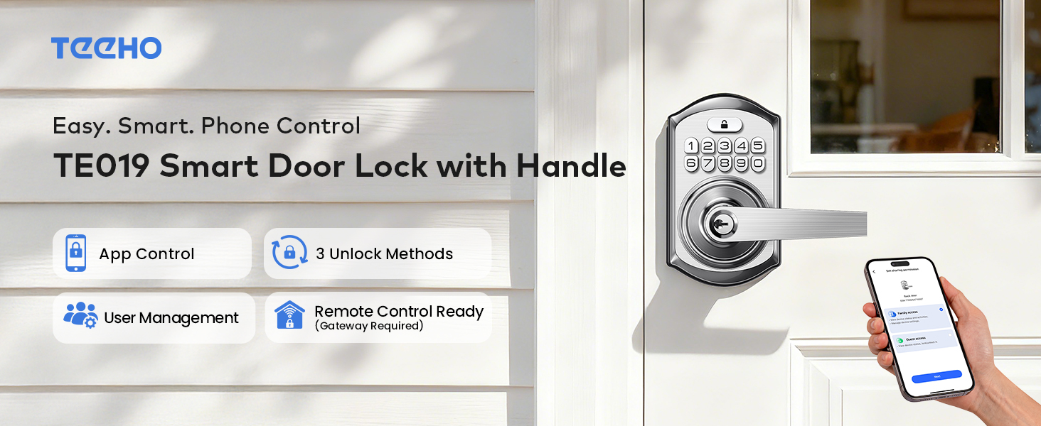 Smart keyless entry door lock with handle controlled via KK HOME app