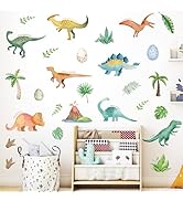 AOWDIAO Watercolor Dinosaur Wall Decals - 28 Pcs Peel and Stick Dino Decor for Boys’ Bedroom, Nur...