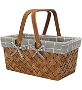Woodchip Picnic Basket with Double Fold Handles, Hand Woven Easter Eggs and Candy Basket, Bath an...