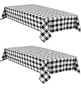 Hiasan Buffalo Plaid Tablecloth Waterproof, 2 Pack, 60 x 84 inch - Black and White Checkered Tabl...