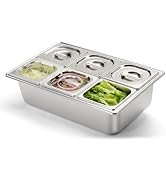 HECMAC Ice Chilled Condiment Serving Container (6 Pan), 2 Types of Lids, Drain Tray, 23 Gauge Ant...