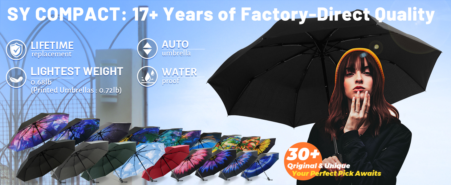Factory direct travel umbrella. Commuter walking with sturdy windproof canopy in city rain.