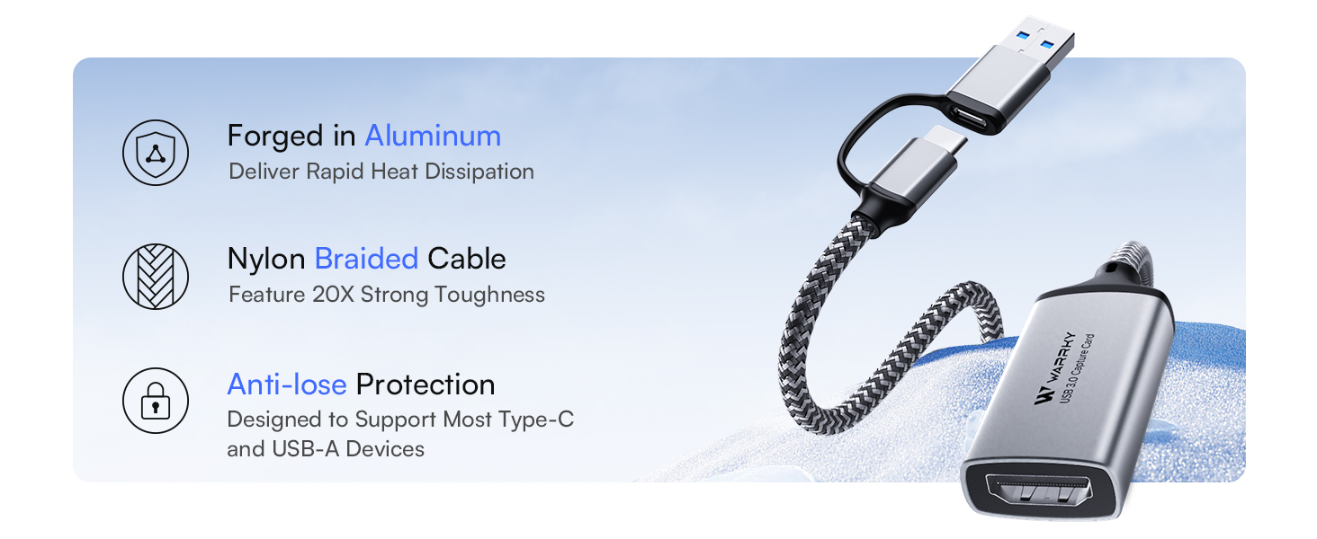 Aluminum Shell, Nylon Braided Cable, Anti-lose Protection