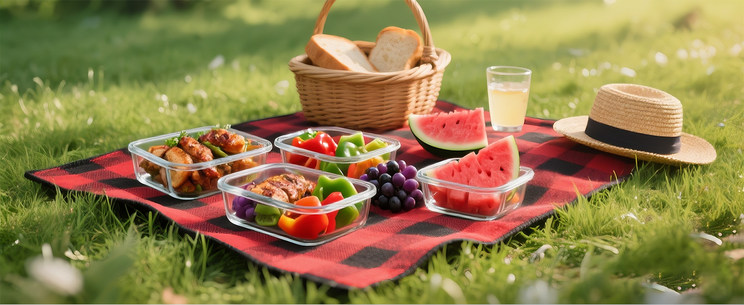 Glass food storage container with lids