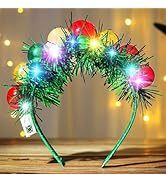Uranian Light Up Christmas Headbands LED Xmas Balls Hairbands Green Christmas Tinsel Headwear Glo...