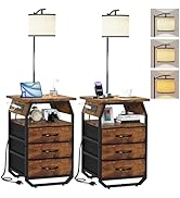 runjuly Floor Lamp with Table Set of 2, Night Stand with Lamp Attached 3-Color Temperature Bulb, ...