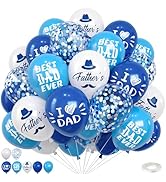 Navy Blue and White Father's Day Balloons,12 Inch Print I Love Dad Best Dad Ever Blue Balloon wit...