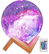 Himalayan Glow Kids Night Galaxy Lamp 5.9-inch 16 Colors LED 3D Star Moon Light with Wood Stand, ...