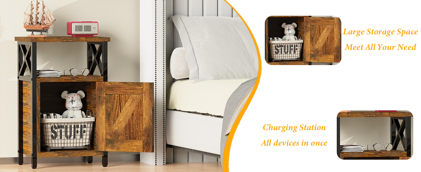 nightstand with locking drawer side table end table with charging station