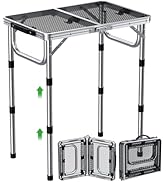 GARLLEN 2ft Folding Grill Table, 3 Adjustable Height Camping Table with Heat-Resistant Mesh Table...