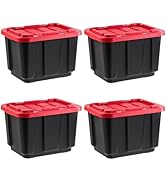 IRIS USA 12 Gallon Heavy Duty Storage Bins with Lids, 4 Pack - Made in USA, Snap On Lid Stackable...