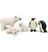 Polar Animal Toy Figurines Set, Includes Polar Bear Family &amp; Emperor Penguin Family Figures