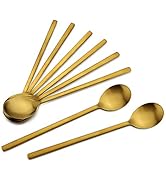Korean Spoons, 8 Pieces Stainless Steel Soup Spoons, 8.5 Inch Korean Spoons,Gold Spoons with Long...