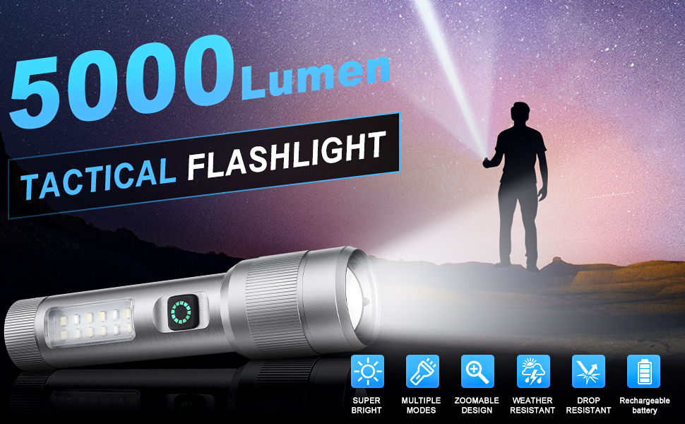 FLASHLIGHTS HIGH LUMENS RECHARGEABLE; rechargeable flashlight; flashlight rechargeable