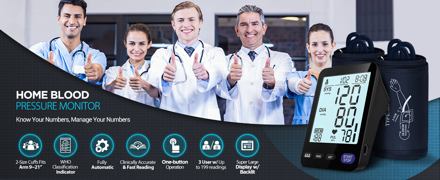 AQESO Blood Pressure Monitor 2 Size Cuffs, More Reliable and Accurate