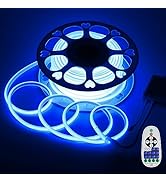 Aclorol Blue Outdoor LED Strip Lights Waterproof 65.6FT Dimmable COB LED Light Strip IP65 AC 110-...