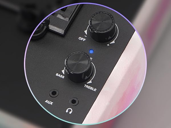 color record player with aux rca headphone jack